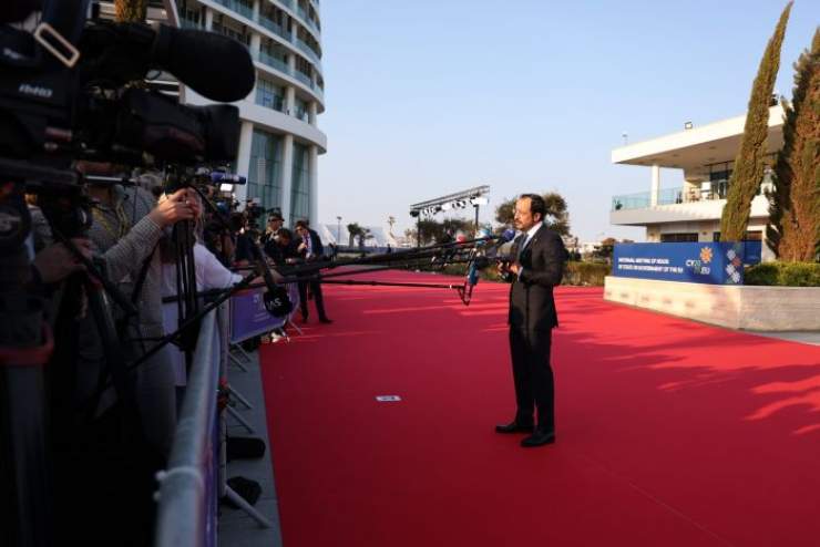 Cypriot President Nikos Christodoulides addressed media before the informal European Council meeting in Cyprus