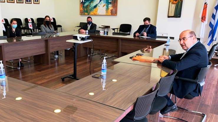 Ambassador of Greece to Cyprus, Ioannis Papameletiou, at the office of the Mayor of Larnaca, Andreas Vyras